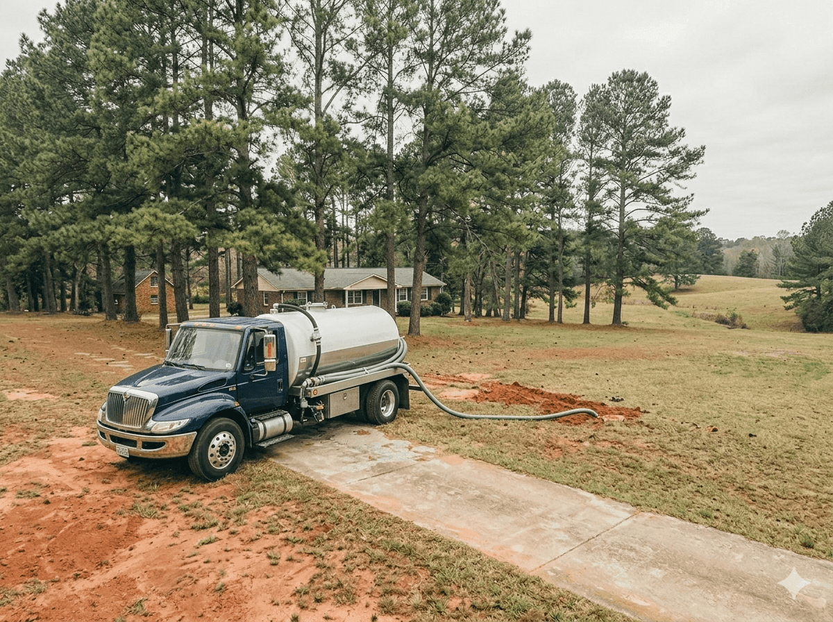 Septic pumping service truck and tank setup in Statesboro